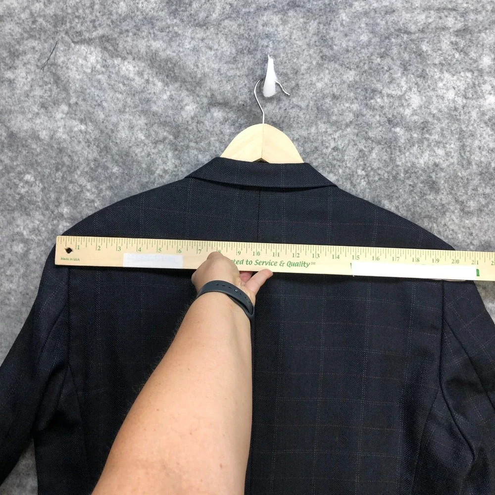 Chaps Blazer Mens 42L Navy Blue‎ 100% Lambswool Herringbone Windowpane Jacket